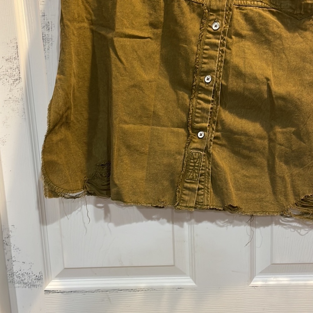 New! Free People We The Free Olive Destroyed Utility Shirt Tunic M - Picture 6 of 8